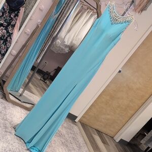 Mac Duggal Aqua Blue Embellished Gown